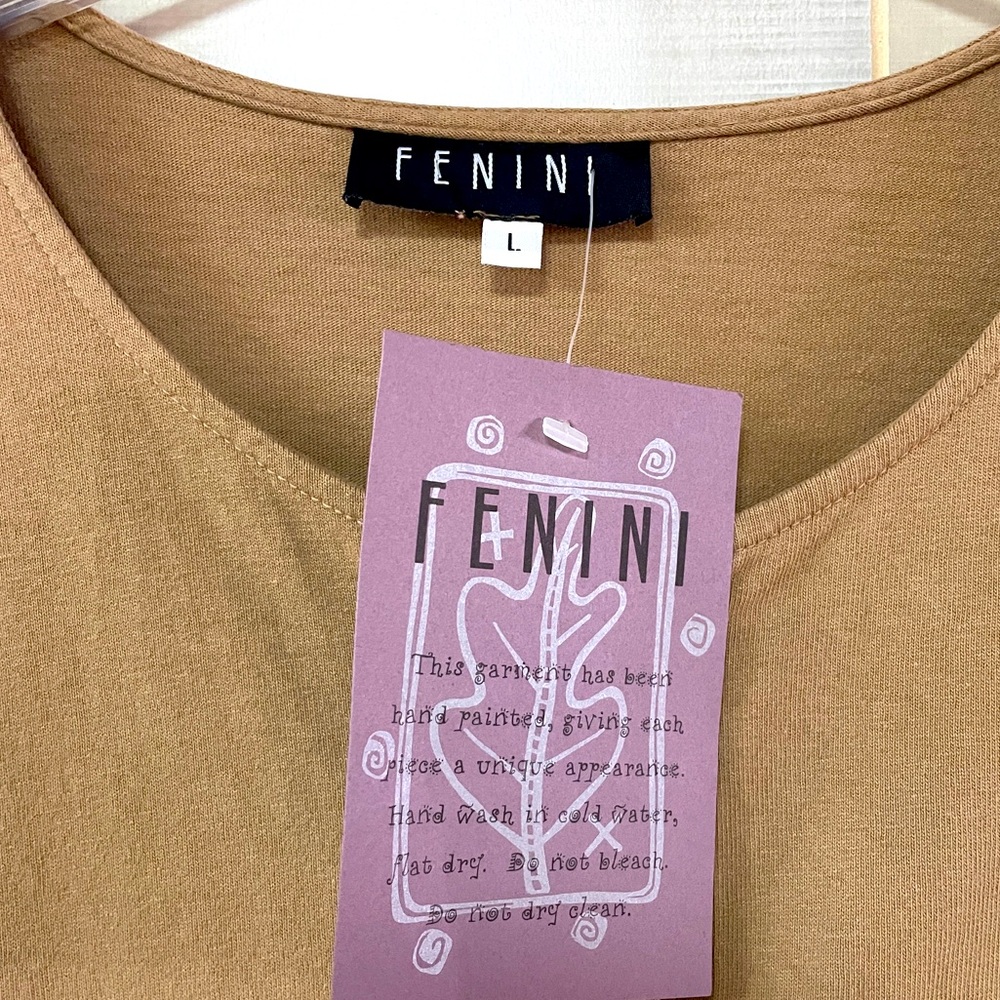 Vintage NWT Fenini Brown Cotton Hand Painted Short Sleeve Button Down Shirt Sz L - Picture 3 of 5
